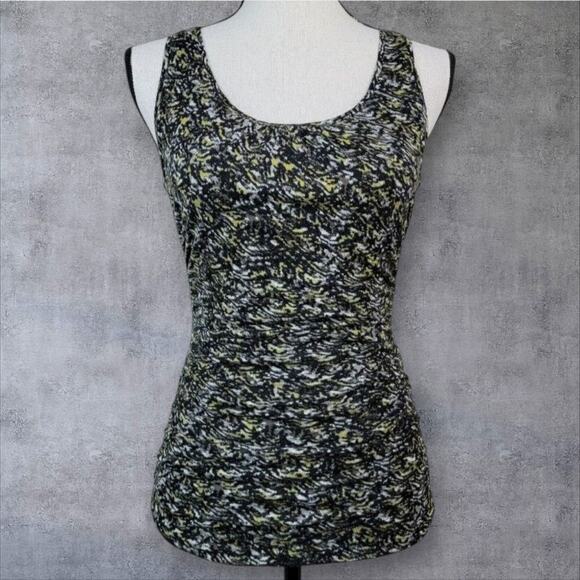 Halogen Ruched Tank Top Womens Sz S Petite Black Yellow Wool‎ Blend Scoop Neck - Picture 1 of 6